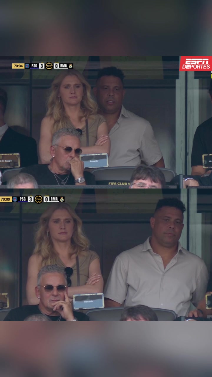 巴黎3-0皇马看台上大罗的反应